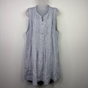 Faberty Isha Dress XL Blue White Linen Stripe Coastal Beachy Boho Minimalist